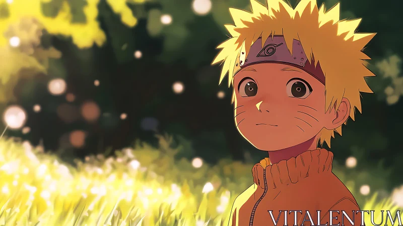 Backlit anime child under dappled bokeh illumination.