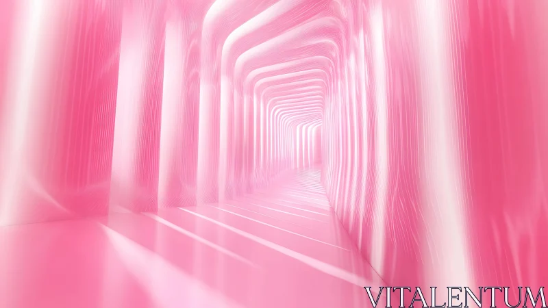 Futuristic pink tunnel with glowing light reflections, abstract design.