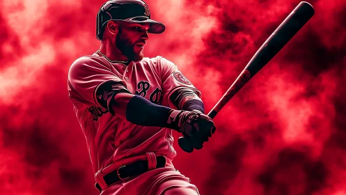 Digital rendering shows baseball batter mid-swing in smoke