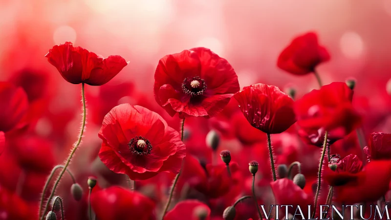 Vibrant Red Poppies in Full Bloom Close-Up