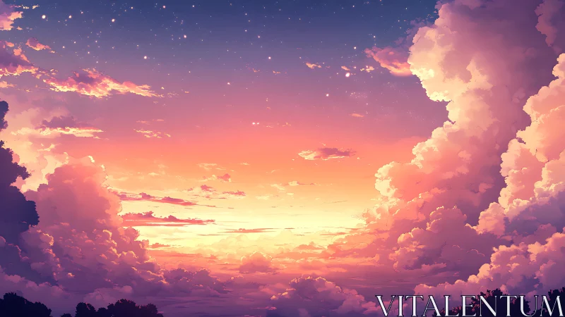 Radiant stratocumulus sunset rendered in luminous anime style