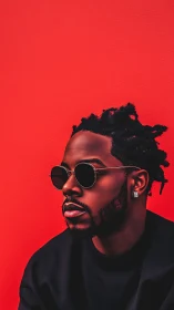 Portrait of cool man in sunglasses on solid red background