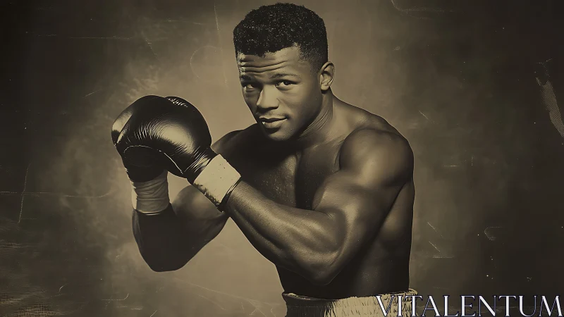 Boxer in Guard Stance with Vintage Sepia Atmosphere