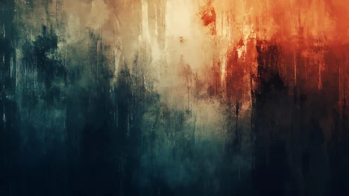 Moody Abstract Painting with Blended Warm and Cool Tones.