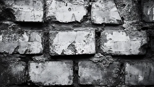 Weathered Brick Wall Close-Up in Dramatic Black and White Style.