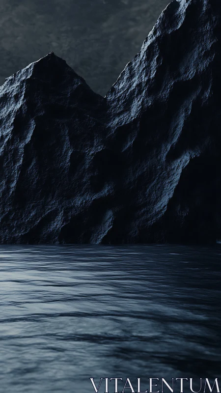 Midnight cliffs brooding above moon-stroked waterline.