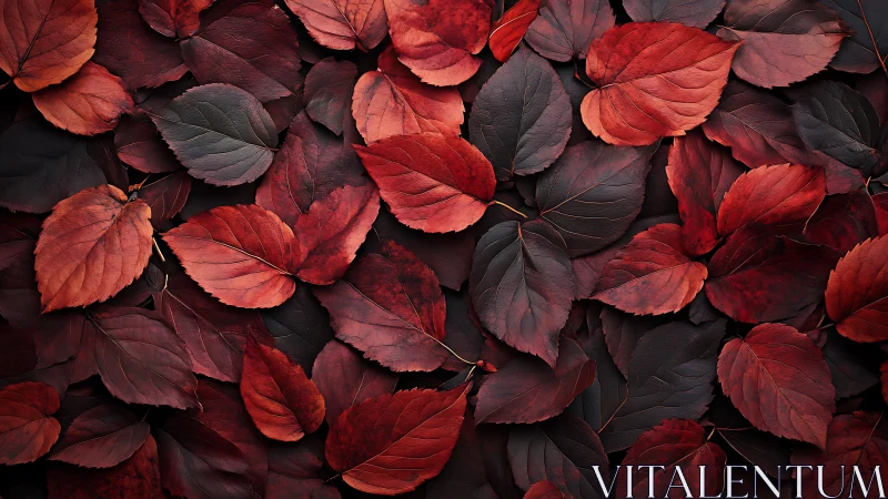 Red and burgundy autumn leaves form dense overlapping layer