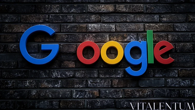 Google Logo Mounted on Dark Brick Wall