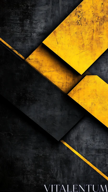 Industrial yellow diagonals on distressed black texture.