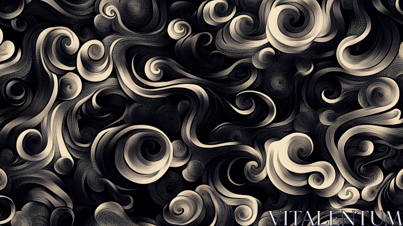 Gentle swirling curls in cozy cream and charcoal tones.