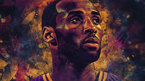Basketball player portrait with textured abstract backdrop.