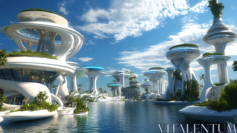 Futuristic Floating City with Spiral Architecture.