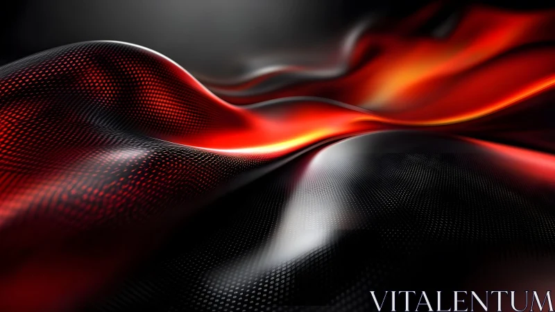 Futuristic Abstract Waves with Red and Black Metallic Texture.