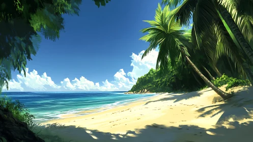 Tropical Paradise Beach with Palm Trees and Turquoise Waters