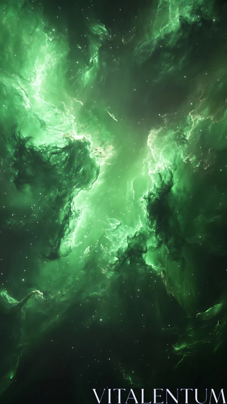 Emerald nebula clouds glow softly across the deep night sky