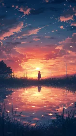 Sunset reflections with a quiet dreamer by the water’s edge.