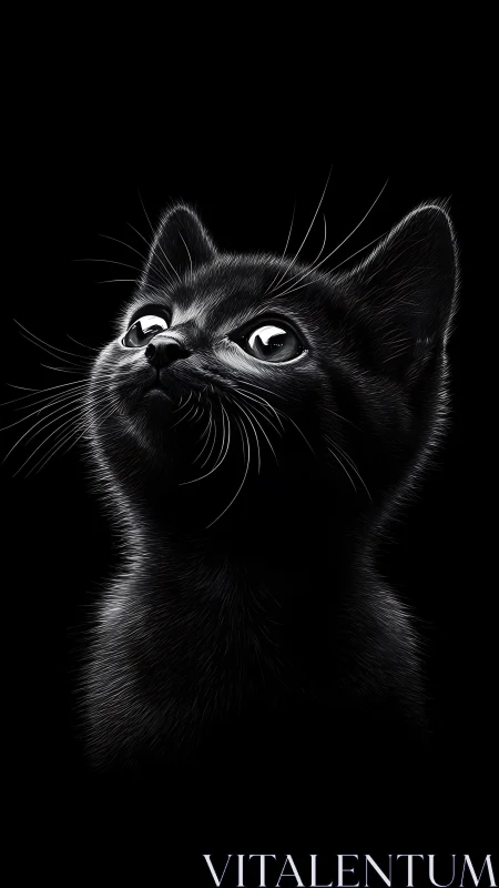 Upward-Gazing Cat Portrait: High Contrast Monochrome Study.