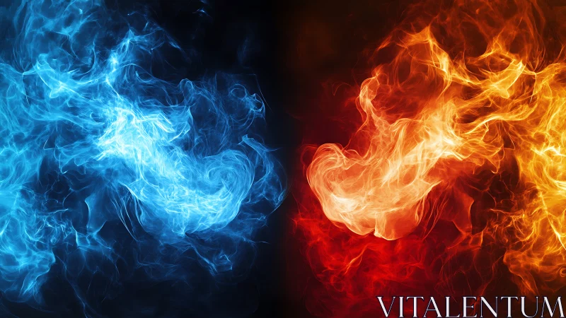 Elemental Forces Collide: Blue and Red Fire Dance.