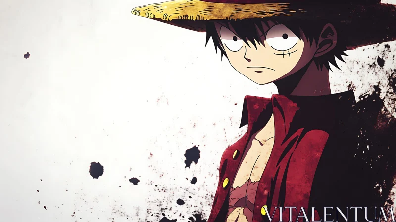 Straw hat anime character portrait on distressed background.
