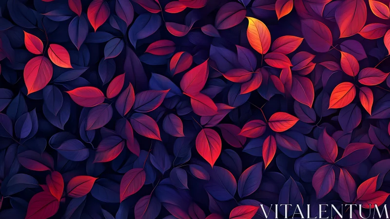 Glowing crimson leaves drift across a dreamy twilight forest