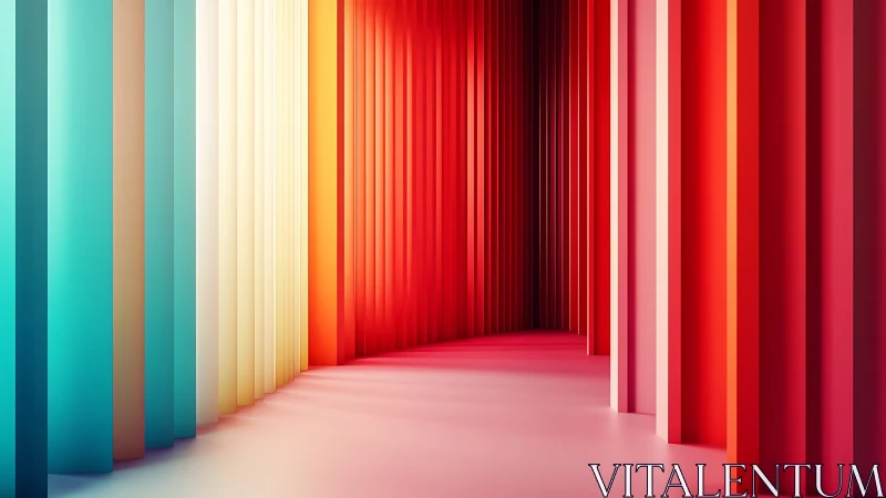 Color-gradient hallway glows with immersive abstract light