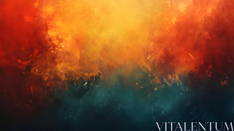 Abstract fiery and moody color blend in textured digital painting.