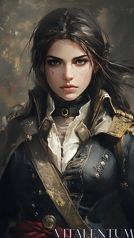 Stoic female officer rendered in painterly digital chiaroscuro