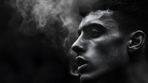 Smoke curls from a chiselled profile like restless ghost ink