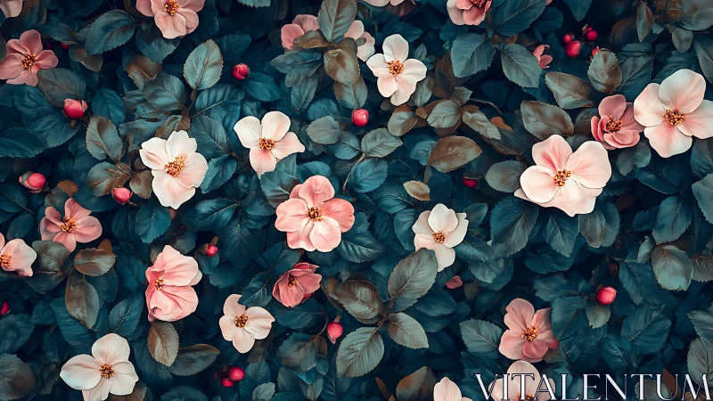 Layered Floral Composition with Contrasting Chromatic Depth.