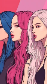 Three female profiles display sequential colored hair variations