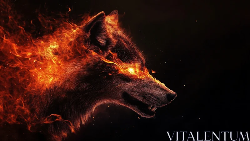 Inferno-eyed wolf strides through darkness like living ember