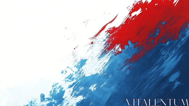 Bold Abstract Painting with Red, Blue, and White Brush Strokes.