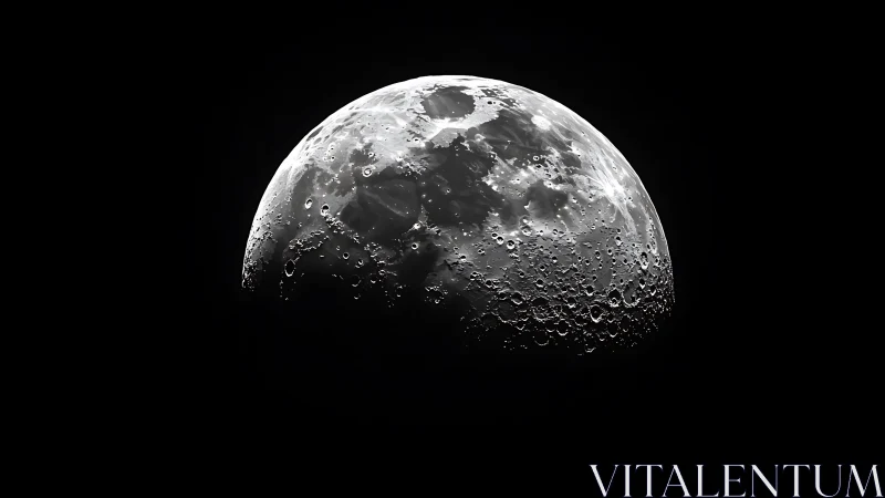 Lunar surface glows in sharp monochrome celestial silence.