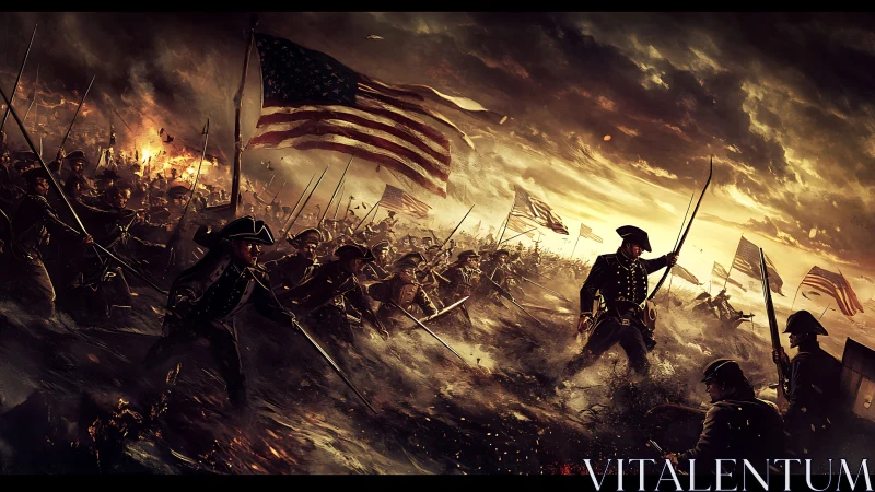 Storm-swept revolutionaries surge forward under burning skies