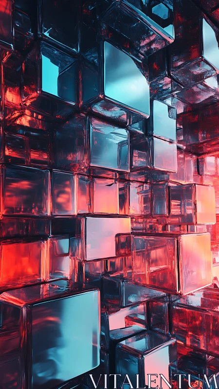 Neon glass cubes form a futuristic abstract data corridor