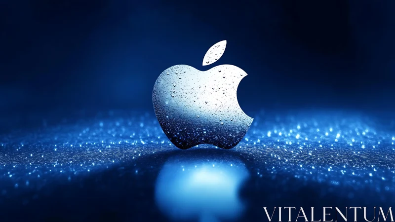 3D water-textured tech logo on luminous blue bokeh field.