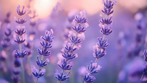 Lavender Field Blooms in Soft Golden Light