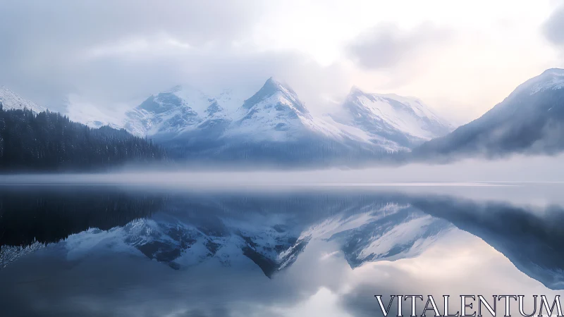 Minimalist alpine lake reflection with atmospheric symmetry.