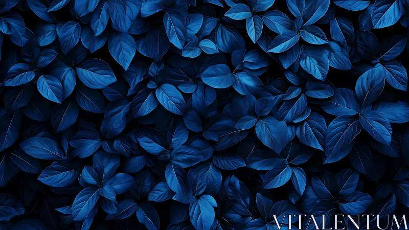 Monochrome cobalt foliage array with directional rim lighting.