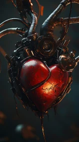 Mechanical heart core with cables and industrial housing.