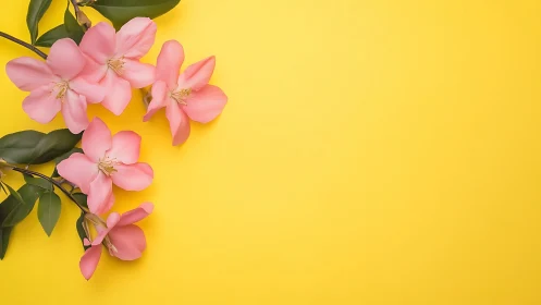 Pink Blossoms Gracing a Cheerful Yellow Background.