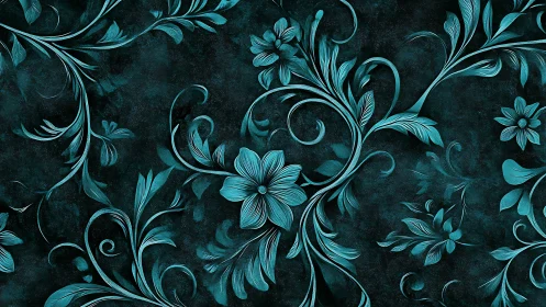 Nocturne teal vines curling through a shadowed floral dream.