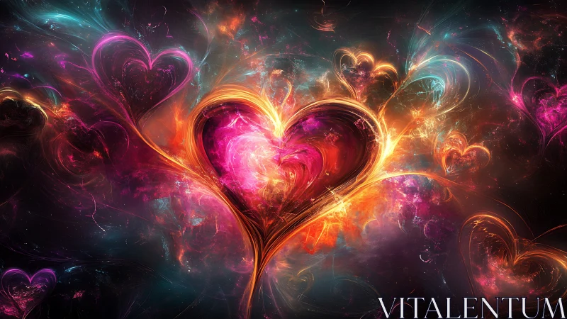 Neon Heart Forms: Digital Rendering with Layered Light Effects.