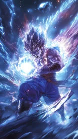 Electric warrior charging a dazzling cosmic energy blast.