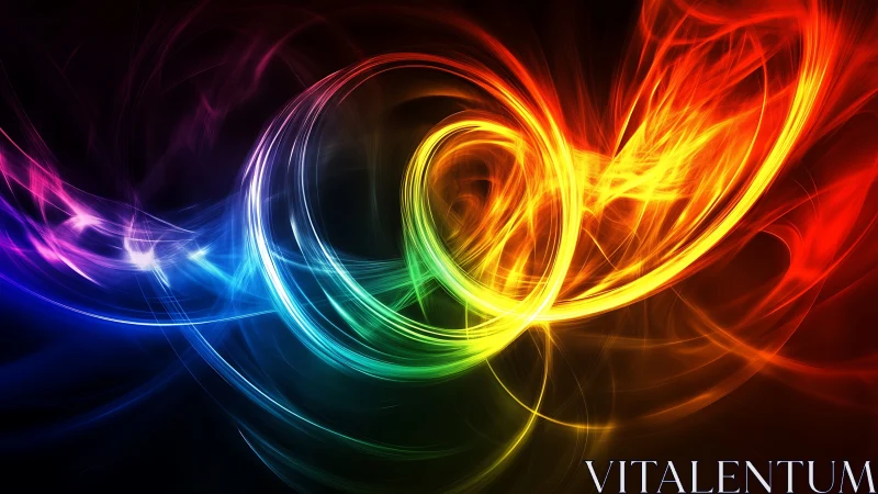 Chromatic energy arcs in swirling neon light ribbons.