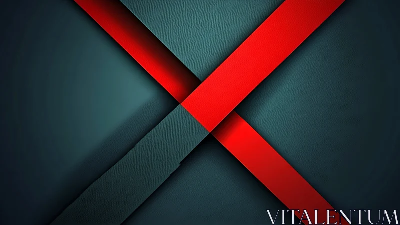 Red diagonal bands cross textured teal surface in X shape