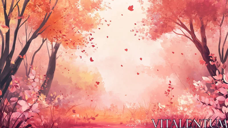 Enchanted Forest Path of Falling Rose Petals