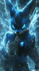 Elemental blue fox avatar with glowing crystal core.