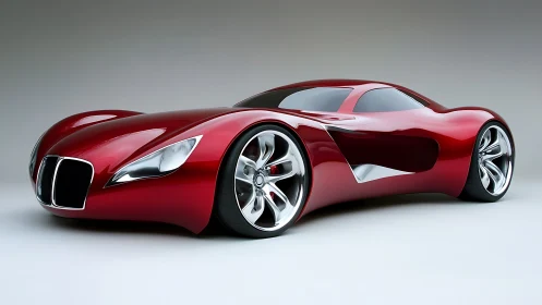 Red futuristic sports car rendered with smooth reflective body