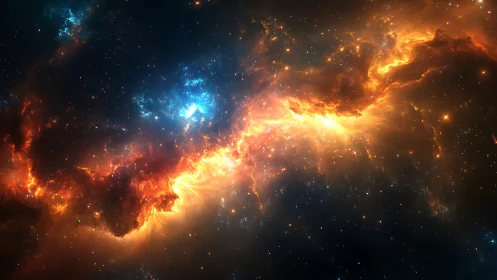 Fiery galactic nebula splitting deep starfield void.